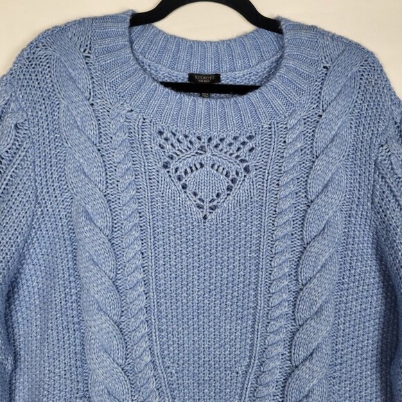 Talbots Wool Blend Sweater Women's 3X Petite Blue Cable Knit Balloon Sleeves New - Picture 3 of 8
